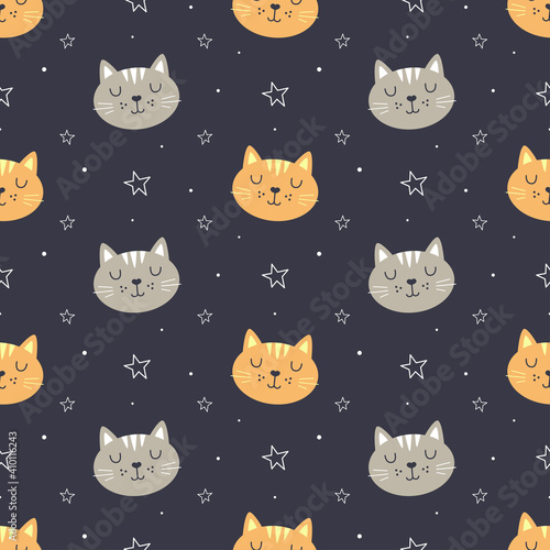 cute face cat seamless pattern, vector illustration