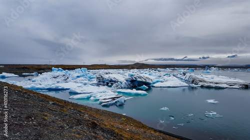 Travel to Iceland. Beautiful cold landscape. Jokulsarlon glacier lagoon.