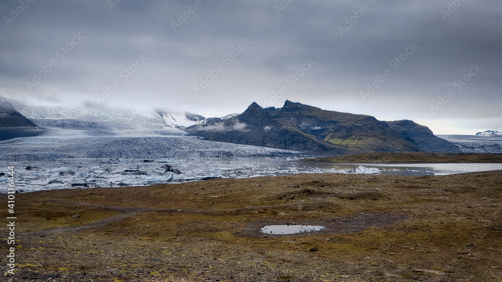 Travel to Iceland. Beautiful cold landscape. Fjallsarlon Glacier Lagoon.