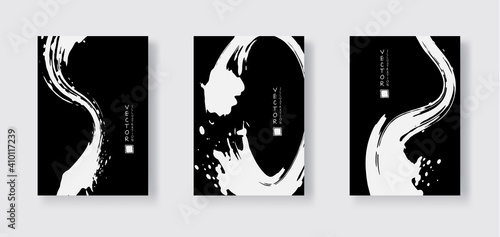 White ink brush stroke on black background. Japanese style.