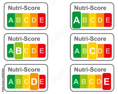 Darstellung der Lebensmittelkennzeichnung durch den Nutri-Score auf weiss