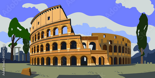 Rome, colosseum, аrchitectural monument, travel, vector.