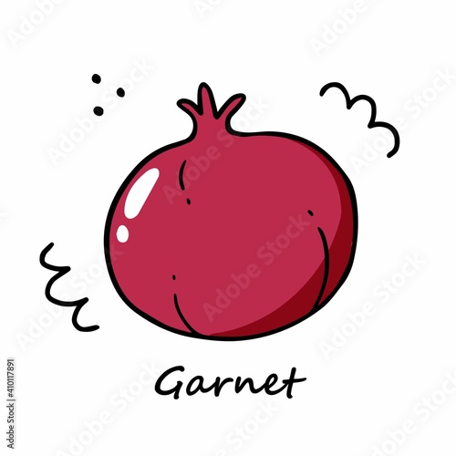 Cute garnet in doodle style with outline. Doodle vector illustration. Garnet isolated on white background.