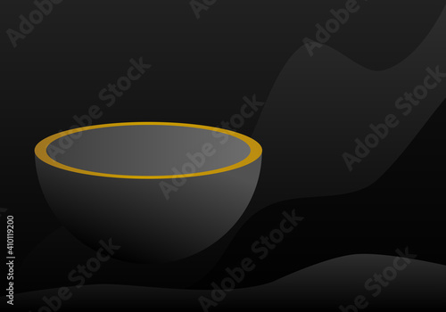 modern 3d black square podium pedestal with gold line on black with dark monochrome background. product display or award stage. vector