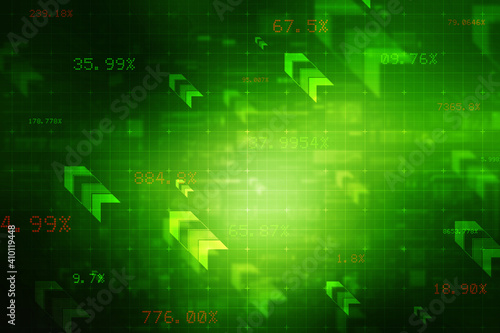 Business chart with uptrend line graph, bar chart and stock numbers in abstract business background