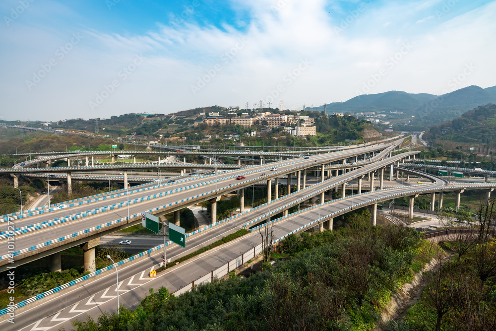 The intersecting multi-storey overpass in Chongqing, China The intersecting multi-storey overpass in Chongqing, China