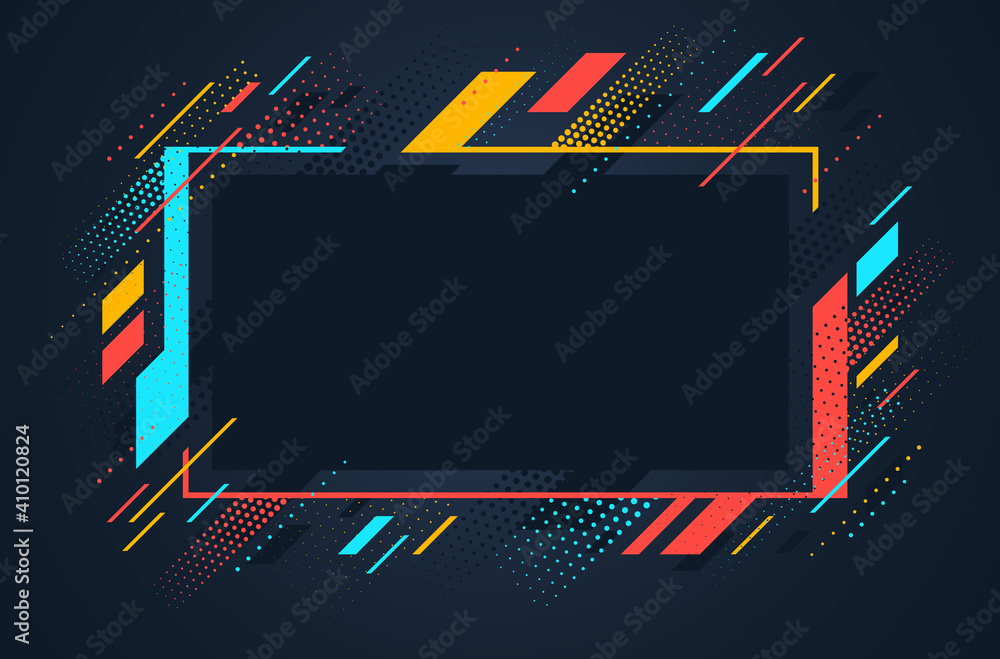 Artistic colorful frame with different elements over dark, vector abstract  background art style bright shiny colors, geometric design. Stock Vector |  Adobe Stock