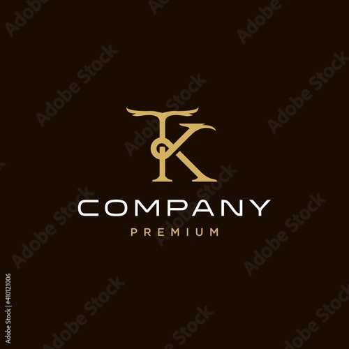 TK KT T K elegant gold classic logotype design vector, vintage wing K and T letter logo