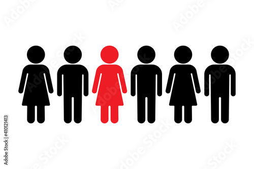 Chosen from a group of people. Group of people silhouette standing in row. Man and woman icon. Infected person. Vector illustration