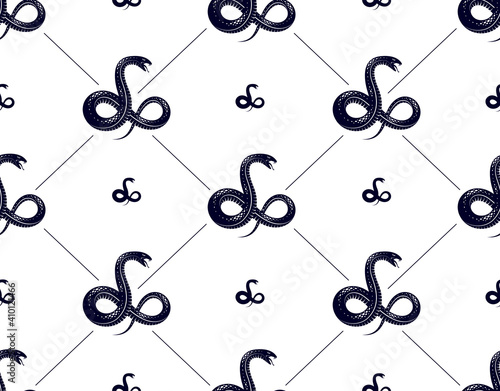 Repeat snakes seamless vector pattern, tiling endless background with venom reptiles in vintage style, subculture rock n roll and hard rock theme.