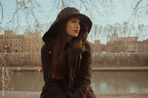 woman sightseeing in bridge in rome