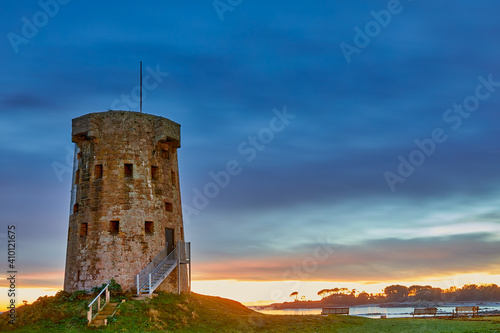 Image of Le Hocq Jersey Tower at sunset, Jersey, Channel Islands