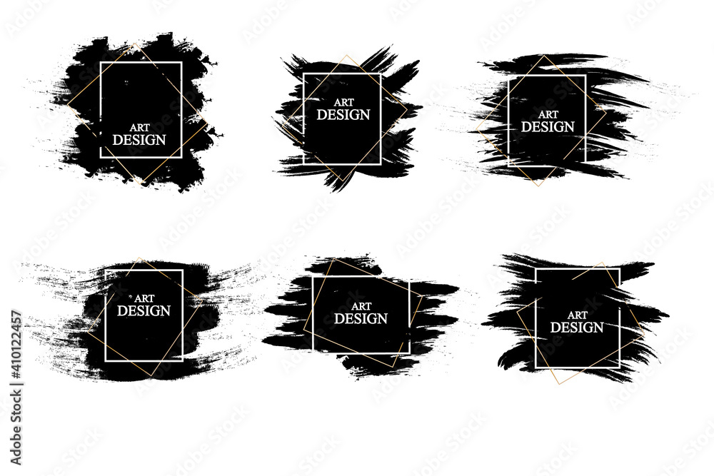 Set of Black grunge abstract background with a frame . Set of black paint, brushes, lines isolated on white background. Vector in EPS 10