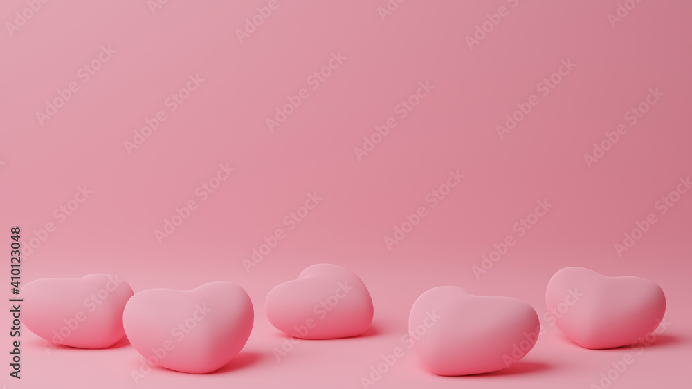 Pink heart on ther floor with pink background. Valentine's day concept. 3D Rendering illustration.