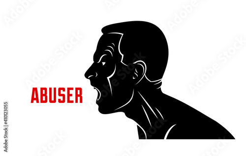 Abuse verbal aggression and anger man face profile screaming and shouting vector illustration isolated on white background.