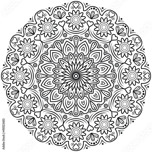 Mandala design with heart and flower