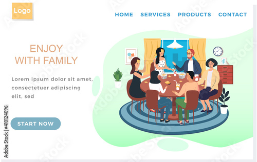 Landing page template with friends playing who am I. People with board game spend time together in apartment. Family website layout. Characters with stickers on their foreheads guessing roles