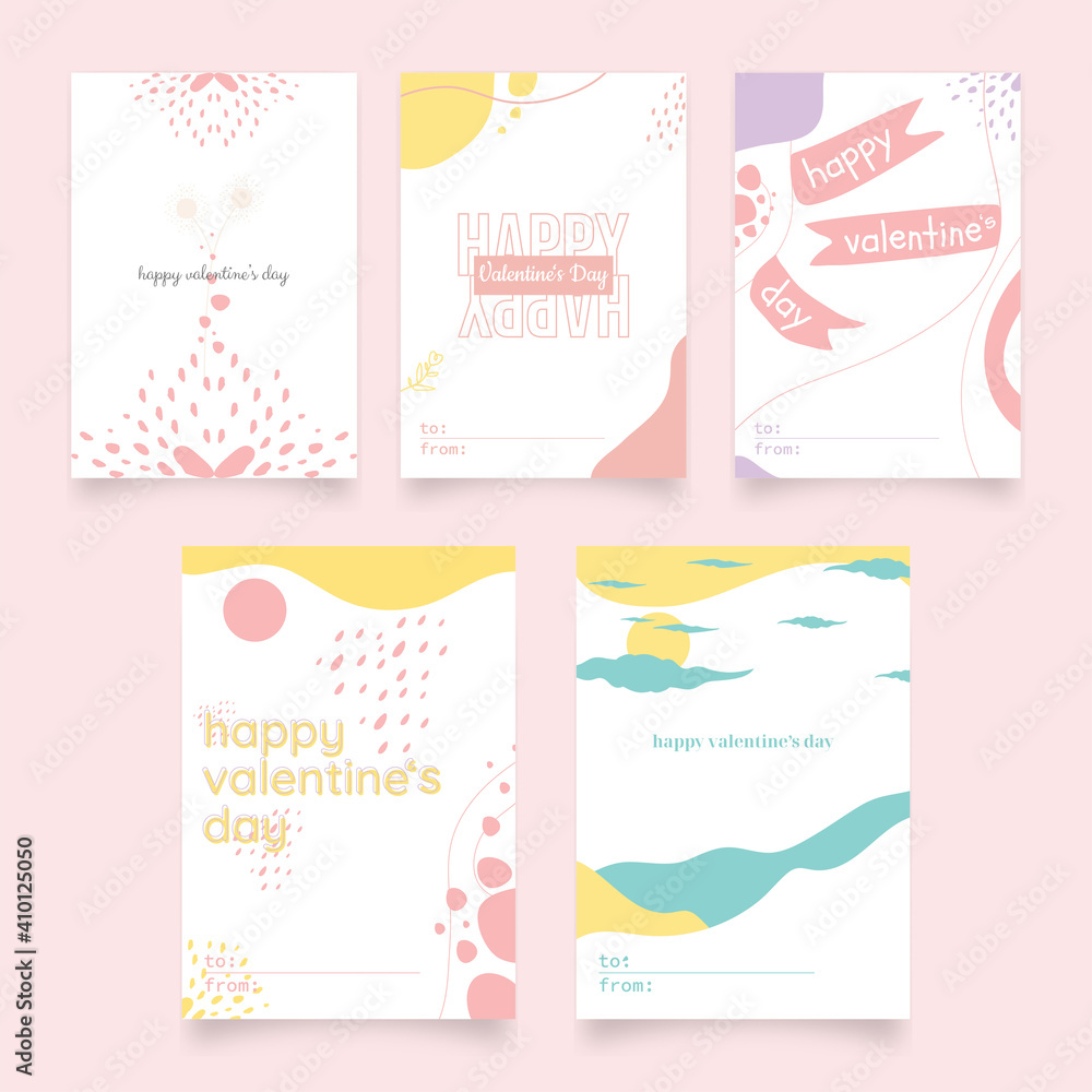 Minimalist abstract pink Valentine's day cards set love heart template design vector ai and eps10