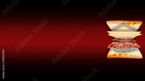 Bacon and cheese sandwich red background 16 9