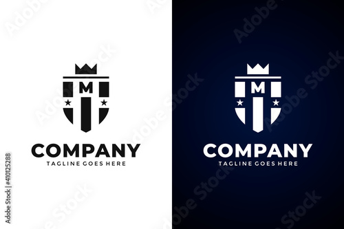 Modern Shield and letter m logo template.Vector shield emblem design. Shield logo design.