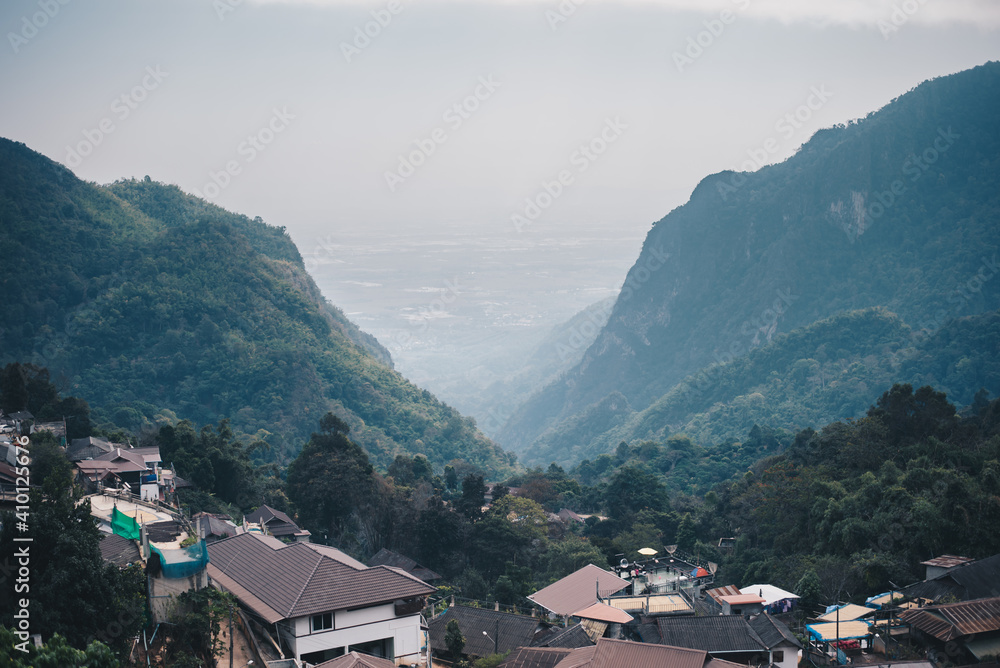 Aerial view of Beautiful natural scenery mountain in Thailand