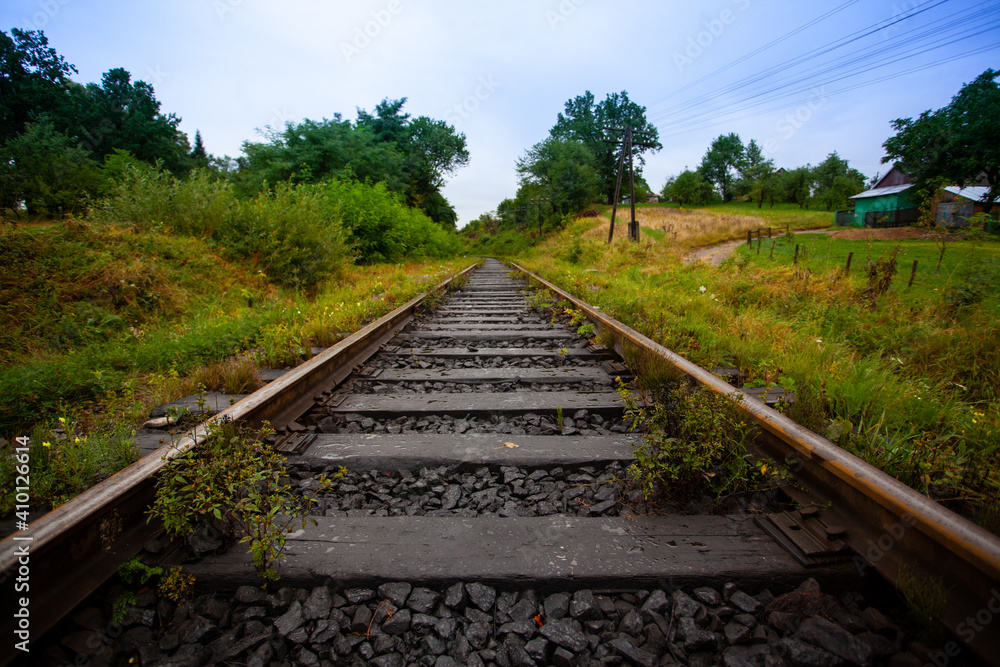 Railway in the mountains scenic views tourist route green landscape fluffy forest settlements Carpathians Railway in the mountains scenic views tourist route green landscape fluffy forest settlements Carpathians
