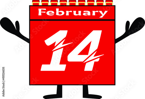 14 February, Calendar month. Vector Calendar on workplace White Background, Empty space for text,
