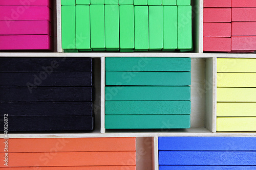 Colorful wooden rectangles for math Cuisenaire rods. Mathematical concepts. photo