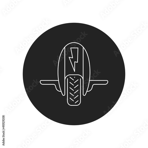 Electric monowheel black glyph icon. City transport rental. Pictogram for web, mobile app, promo. UI UX design element.