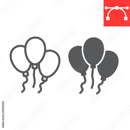 Party balloons line and glyph icon, St. Patricks day date and holiday, balloon vector icon, vector graphics, editable stroke outline sign, eps 10.