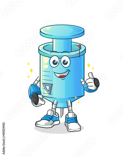 syringe robot character. cartoon mascot vector