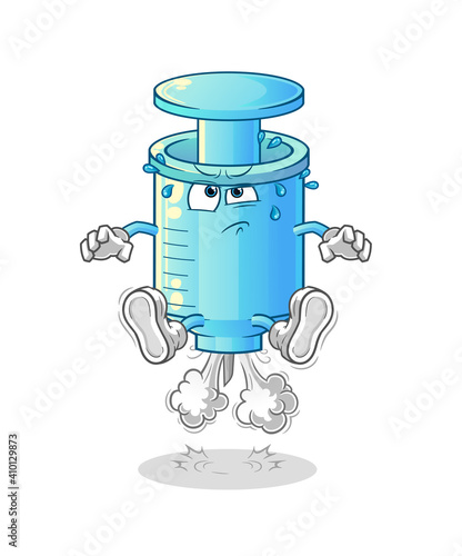 syringe fart jumping illustration. character vector