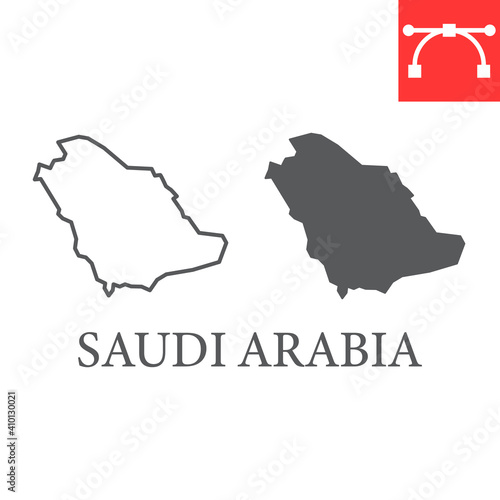 Map of Saudi Arabia line and glyph icon, country and geography, saudi arabia map sign vector graphics, editable stroke linear icon, eps 10.