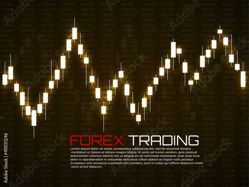 Stock market with glowing japanese candles. Forex trading graphic design concept. Abstract finance background