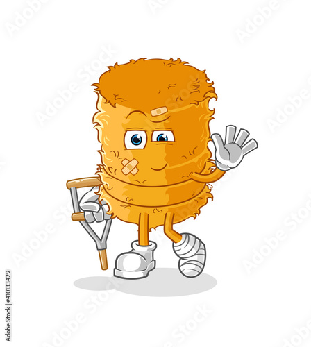 straw roll sick with limping stick. cartoon mascot vector