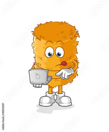 straw roll with laptop mascot. cartoon vector
