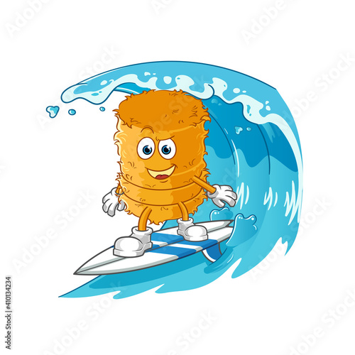 straw roll surfing character. cartoon mascot vector