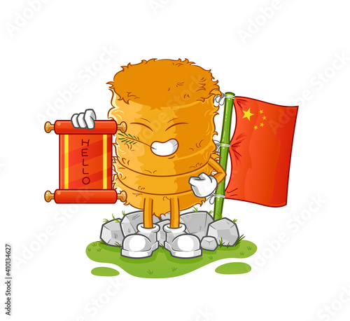 straw roll chinese cartoon. cartoon mascot vector