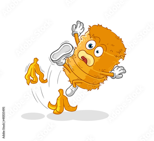straw roll slipped on banana. cartoon mascot vector