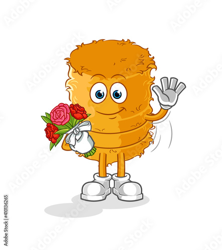 straw roll with bouquet mascot. cartoon vector