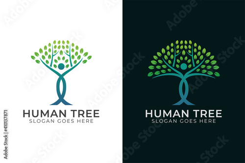 human tree natural healing logo icon illustration with two versions