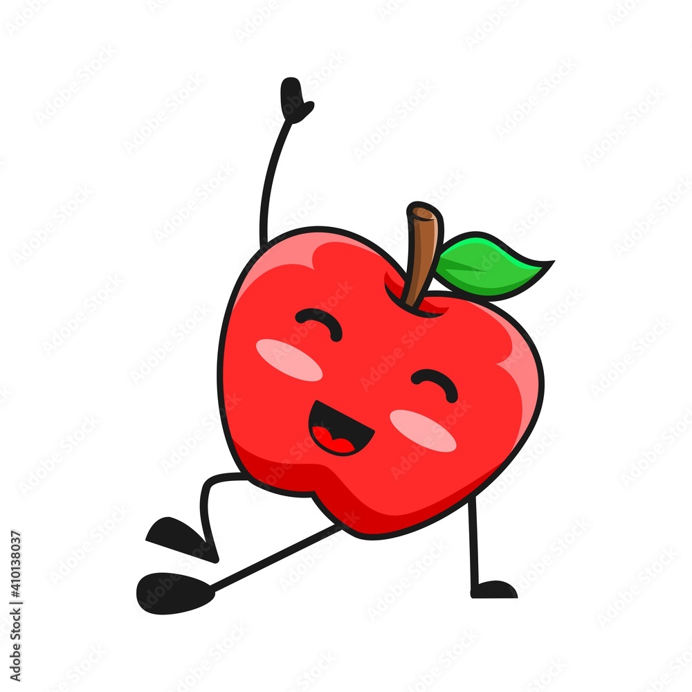 vector illustration of cute apple fruit meditation or character hand up leg  relax. cute apple fruit Concept White Isolated. Flat Cartoon Style Suitable  for Landing Page, Banner, Sticker. Stock Vector | Adobe