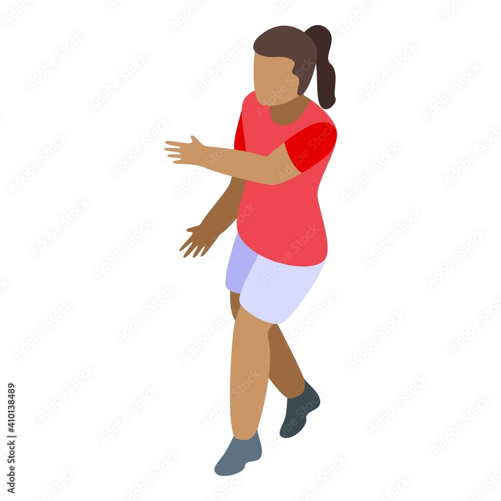 Girl football player icon. Isometric of girl football player vector icon for web design isolated on white background Girl football player icon. Isometric of girl football player vector icon for web design isolated on white background