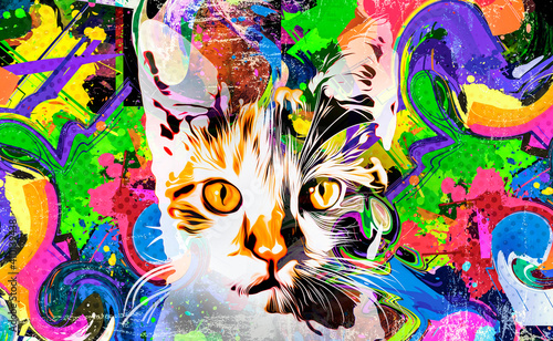  hand drawn cat with colorful splashes © reznik_val