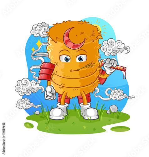 straw roll samurai cartoon. cartoon mascot vector