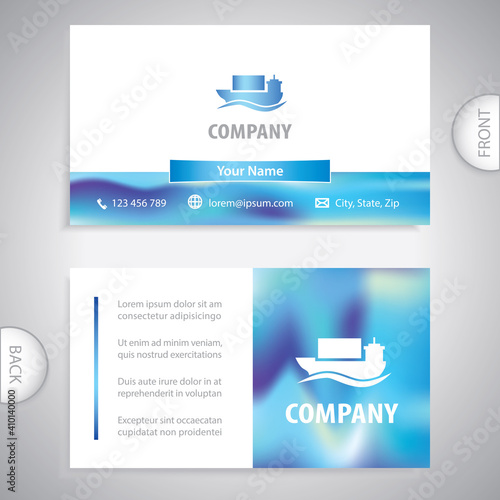 Business card template. Cargo container ship. Transport and logistics freight centers for export and import. Concept for business and commerce.