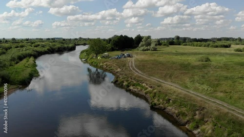 Picnic with tents by the river 