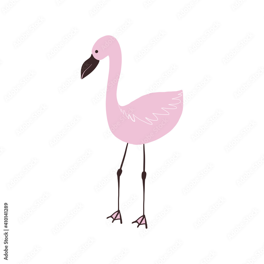 Pink flamingo doodle vector. Hand drawn stock illustration. Isolated on white background. Children's theme Pink flamingo doodle vector. Hand drawn stock illustration. Isolated on white background. Children's theme
