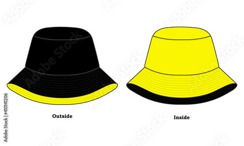 Reversible Bucket Hat With Black-Yellow Design on White Background, Vector File