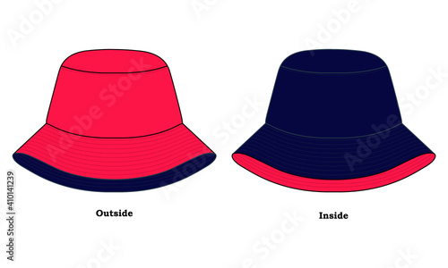 Reversible Bucket Hat With Pink-Navy Design on White Background, Vector File.